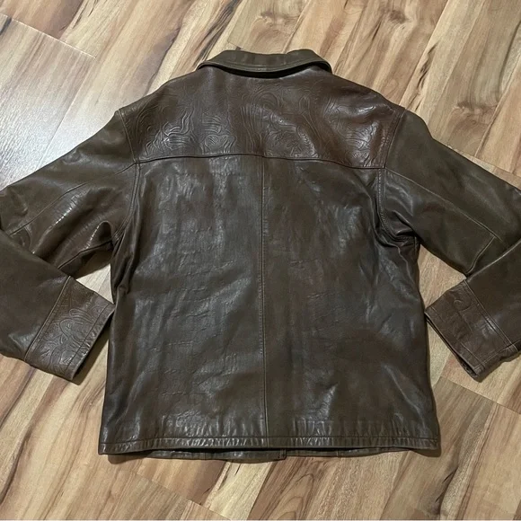 Cabela’s Brown Leather Jacket with Textured Details Sz L - Picture 3 of 12